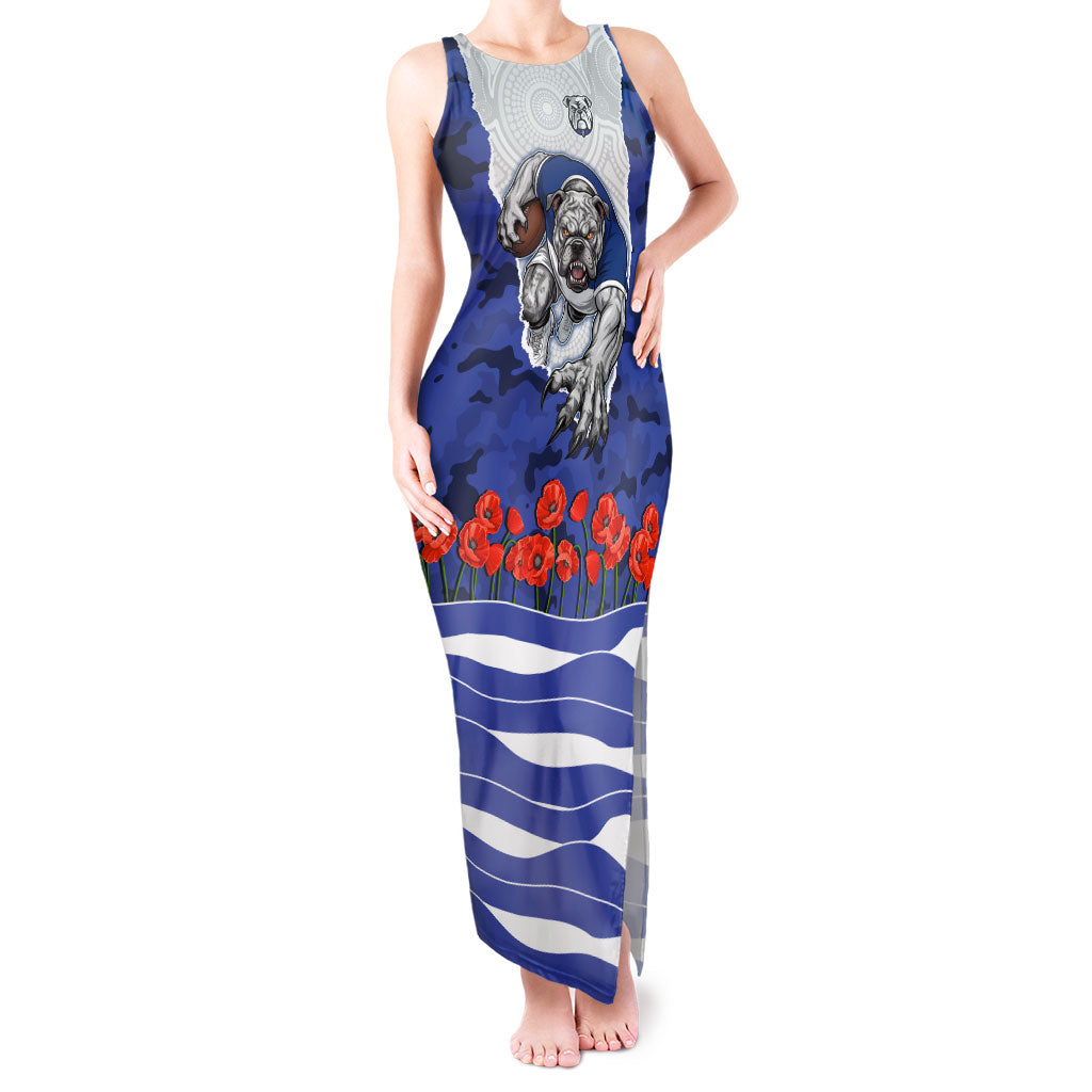 Personalized Bulldogs ANZAC Tribute Tank Maxi Dress Poppy Field Soldier Silhouette Aboriginal Rugby Mascot