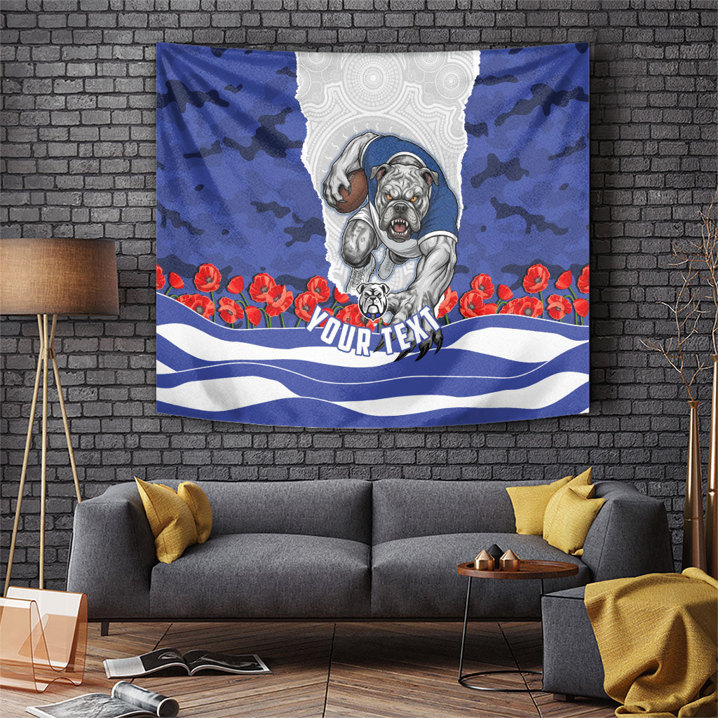 Personalized Bulldogs ANZAC Tribute Tapestry Poppy Field Soldier Silhouette Aboriginal Rugby Mascot