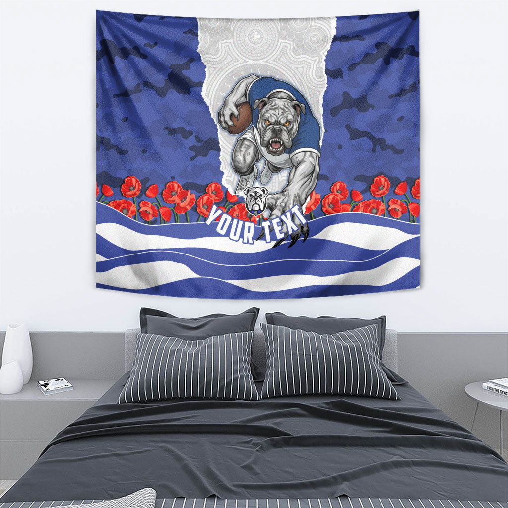 Personalized Bulldogs ANZAC Tribute Tapestry Poppy Field Soldier Silhouette Aboriginal Rugby Mascot