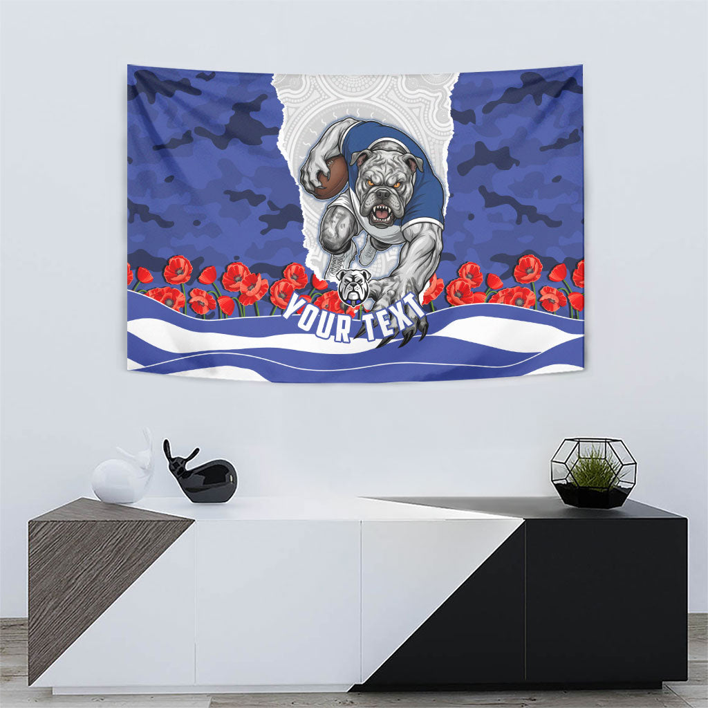 Personalized Bulldogs ANZAC Tribute Tapestry Poppy Field Soldier Silhouette Aboriginal Rugby Mascot