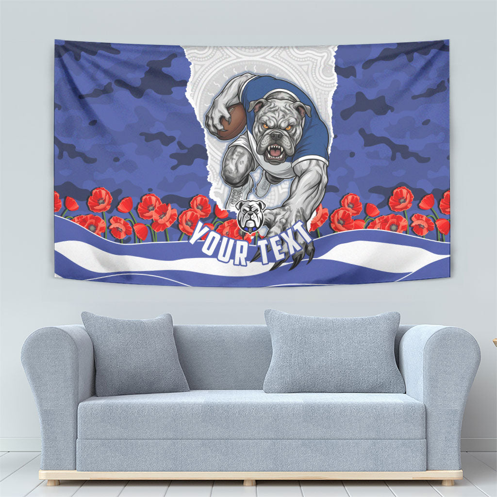 Personalized Bulldogs ANZAC Tribute Tapestry Poppy Field Soldier Silhouette Aboriginal Rugby Mascot