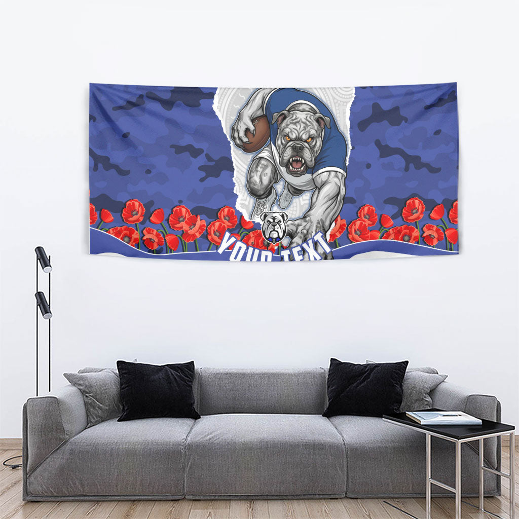 Personalized Bulldogs ANZAC Tribute Tapestry Poppy Field Soldier Silhouette Aboriginal Rugby Mascot