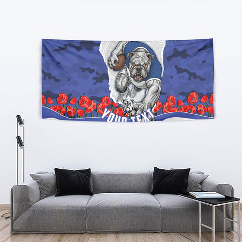 Personalized Bulldogs ANZAC Tribute Tapestry Poppy Field Soldier Silhouette Aboriginal Rugby Mascot