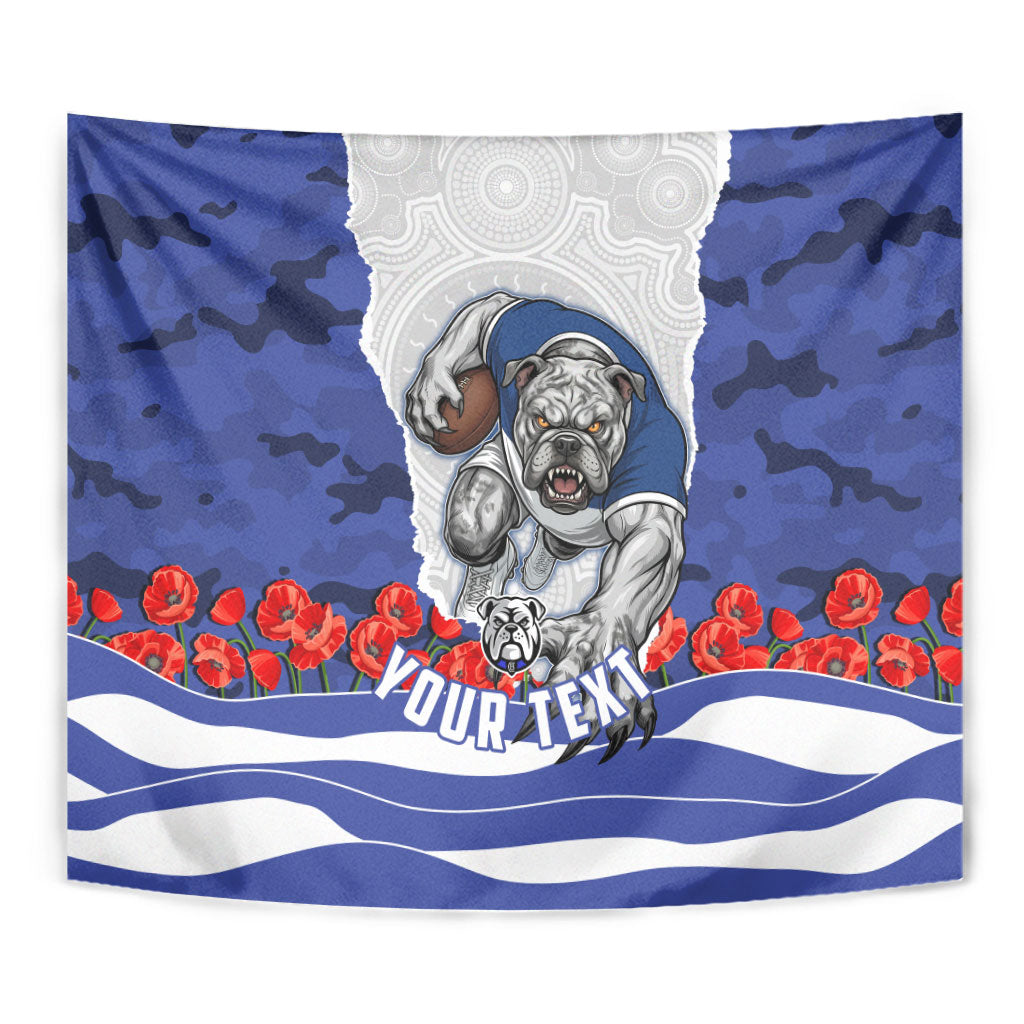 Personalized Bulldogs ANZAC Tribute Tapestry Poppy Field Soldier Silhouette Aboriginal Rugby Mascot