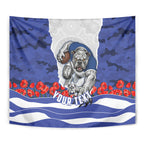 Personalized Bulldogs ANZAC Tribute Tapestry Poppy Field Soldier Silhouette Aboriginal Rugby Mascot