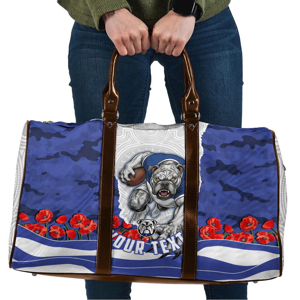 Personalized Bulldogs ANZAC Tribute Travel Bag Poppy Field Soldier Silhouette Aboriginal Rugby Mascot