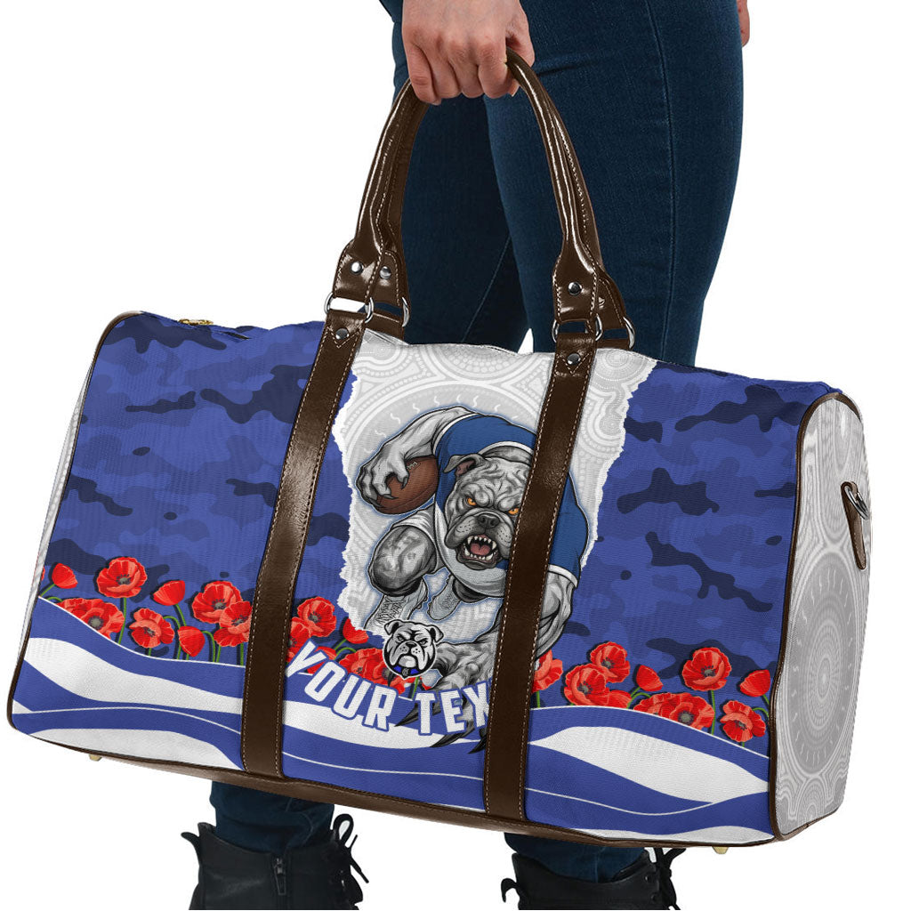 Personalized Bulldogs ANZAC Tribute Travel Bag Poppy Field Soldier Silhouette Aboriginal Rugby Mascot