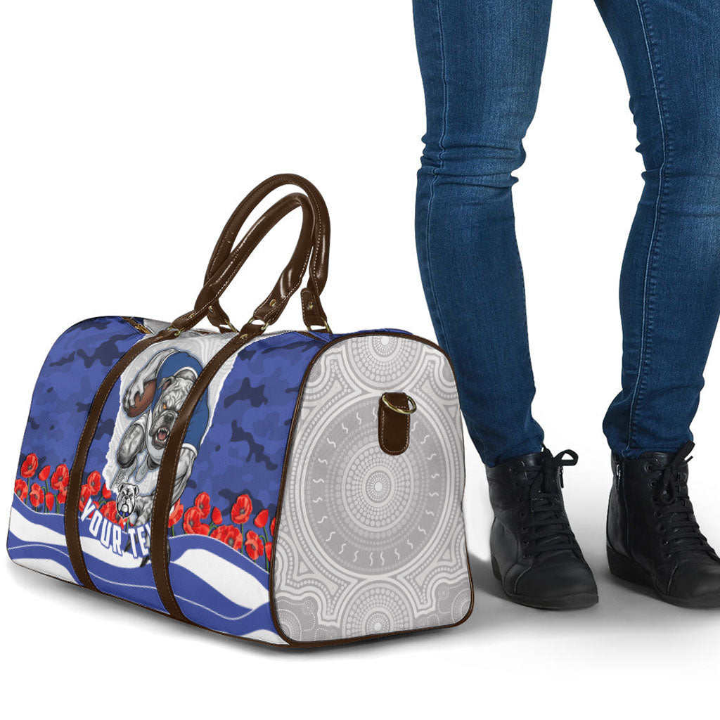 Personalized Bulldogs ANZAC Tribute Travel Bag Poppy Field Soldier Silhouette Aboriginal Rugby Mascot