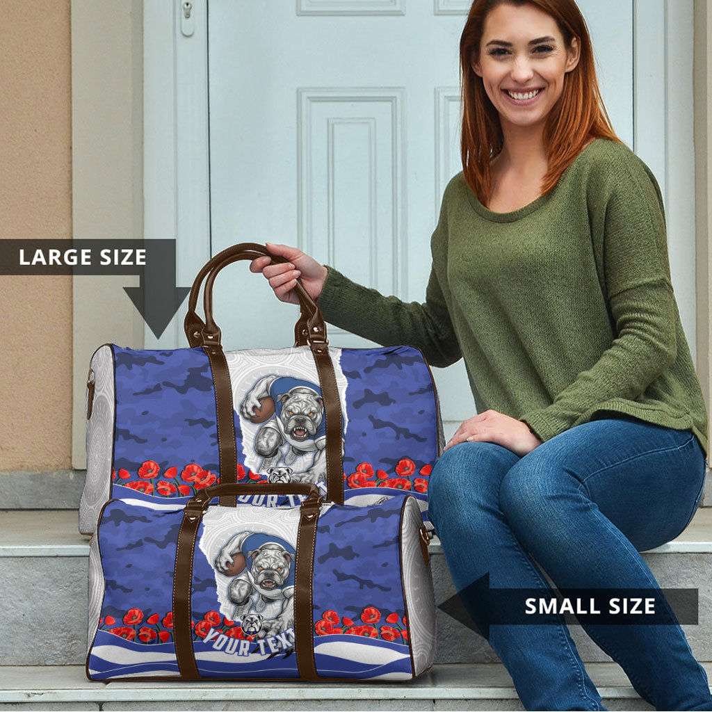 Personalized Bulldogs ANZAC Tribute Travel Bag Poppy Field Soldier Silhouette Aboriginal Rugby Mascot