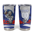 Personalized Bulldogs ANZAC Tribute Tumbler Cup Poppy Field Soldier Silhouette Aboriginal Rugby Mascot