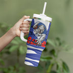Personalized Bulldogs ANZAC Tribute Tumbler With Handle Poppy Field Soldier Silhouette Aboriginal Rugby Mascot