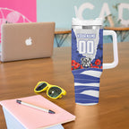Personalized Bulldogs ANZAC Tribute Tumbler With Handle Poppy Field Soldier Silhouette Aboriginal Rugby Mascot