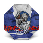 Personalized Bulldogs ANZAC Tribute Umbrella Poppy Field Soldier Silhouette Aboriginal Rugby Mascot