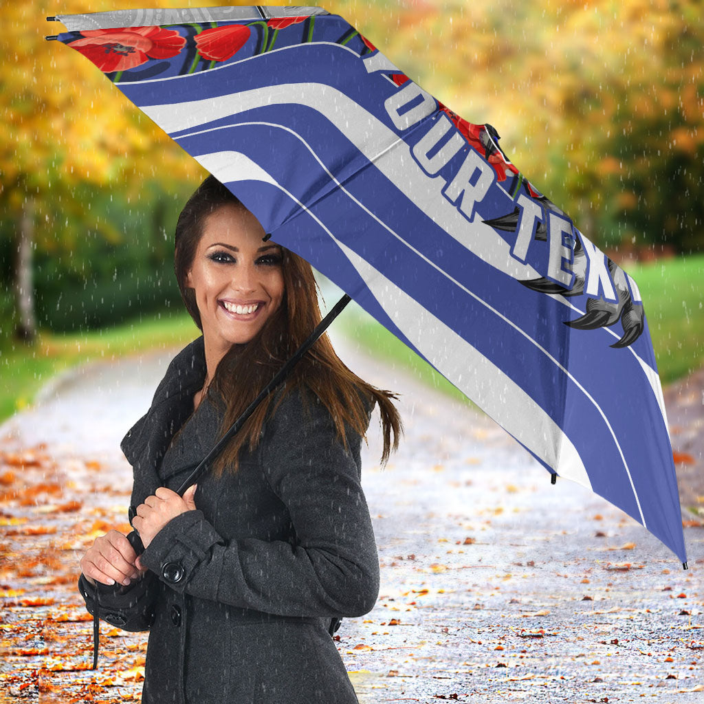 Personalized Bulldogs ANZAC Tribute Umbrella Poppy Field Soldier Silhouette Aboriginal Rugby Mascot
