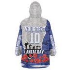 Personalized Bulldogs ANZAC Tribute Wearable Blanket Hoodie Poppy Field Soldier Silhouette Aboriginal Rugby Mascot