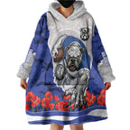 Personalized Bulldogs ANZAC Tribute Wearable Blanket Hoodie Poppy Field Soldier Silhouette Aboriginal Rugby Mascot