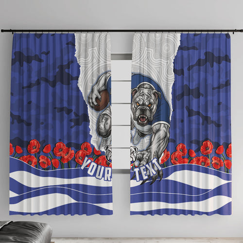 Personalized Bulldogs ANZAC Tribute Window Curtain Poppy Field Soldier Silhouette Aboriginal Rugby Mascot