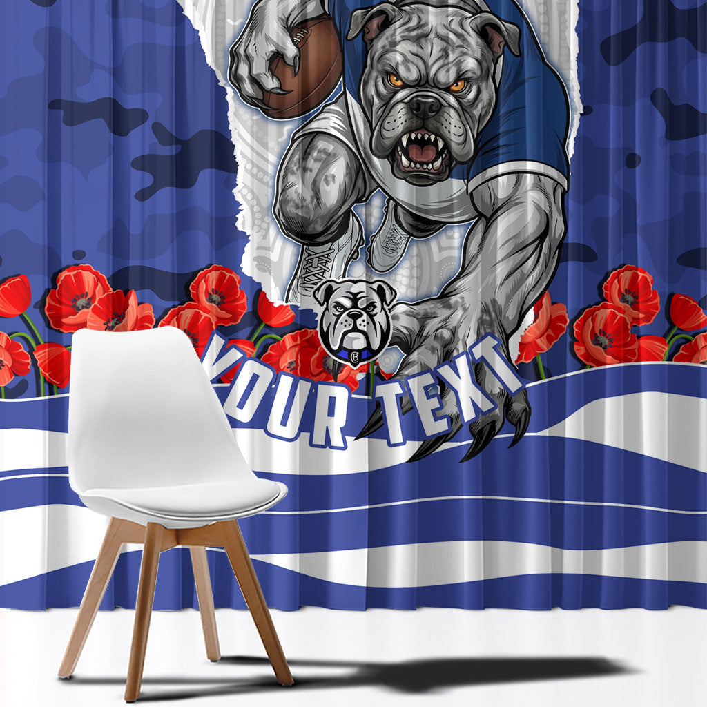 Personalized Bulldogs ANZAC Tribute Window Curtain Poppy Field Soldier Silhouette Aboriginal Rugby Mascot