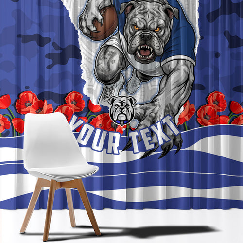 Personalized Bulldogs ANZAC Tribute Window Curtain Poppy Field Soldier Silhouette Aboriginal Rugby Mascot