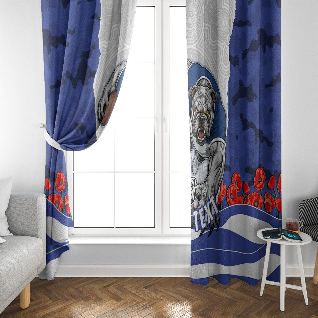 Personalized Bulldogs ANZAC Tribute Window Curtain Poppy Field Soldier Silhouette Aboriginal Rugby Mascot
