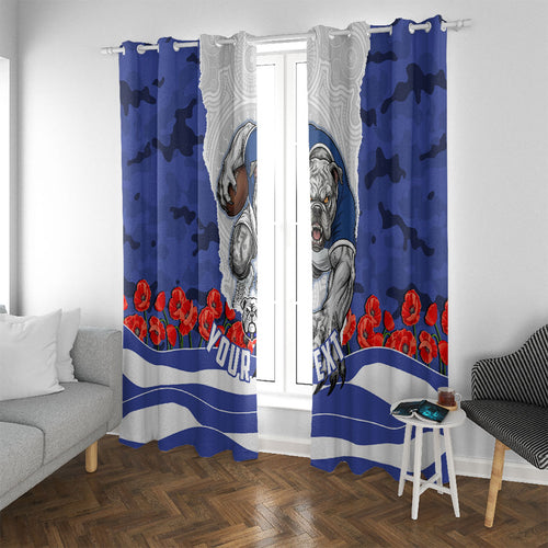 Personalized Bulldogs ANZAC Tribute Window Curtain Poppy Field Soldier Silhouette Aboriginal Rugby Mascot