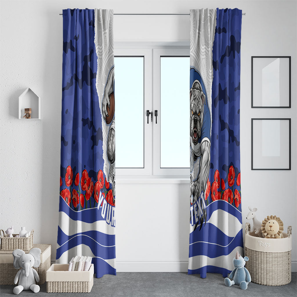 Personalized Bulldogs ANZAC Tribute Window Curtain Poppy Field Soldier Silhouette Aboriginal Rugby Mascot