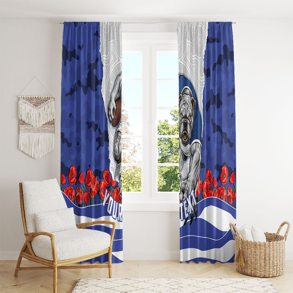 Personalized Bulldogs ANZAC Tribute Window Curtain Poppy Field Soldier Silhouette Aboriginal Rugby Mascot