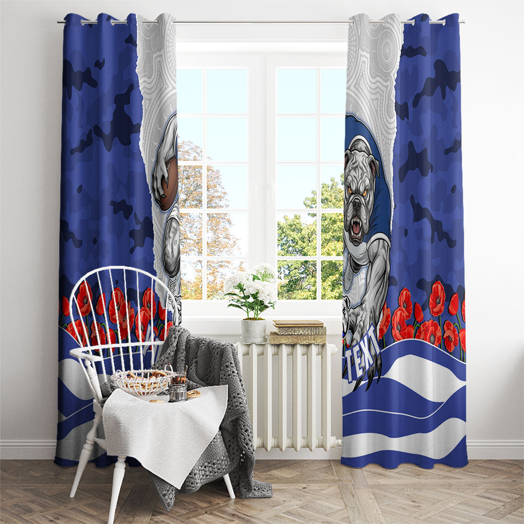 Personalized Bulldogs ANZAC Tribute Window Curtain Poppy Field Soldier Silhouette Aboriginal Rugby Mascot