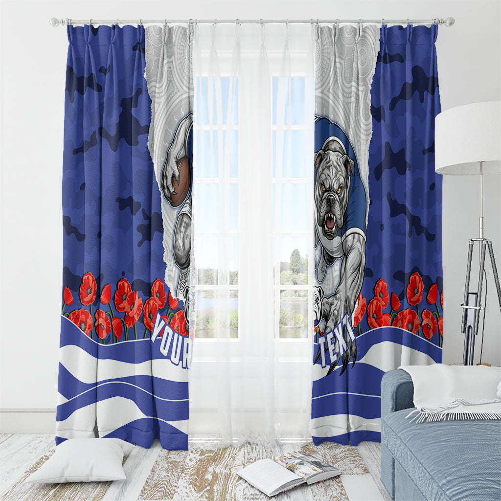 Personalized Bulldogs ANZAC Tribute Window Curtain Poppy Field Soldier Silhouette Aboriginal Rugby Mascot