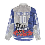 Personalized Bulldogs ANZAC Tribute Women Casual Shirt Poppy Field Soldier Silhouette Aboriginal Rugby Mascot