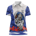 Personalized Bulldogs ANZAC Tribute Women Polo Shirt Poppy Field Soldier Silhouette Aboriginal Rugby Mascot
