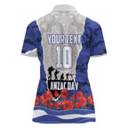 Personalized Bulldogs ANZAC Tribute Women Polo Shirt Poppy Field Soldier Silhouette Aboriginal Rugby Mascot
