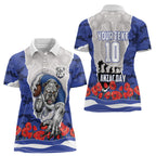 Personalized Bulldogs ANZAC Tribute Women Polo Shirt Poppy Field Soldier Silhouette Aboriginal Rugby Mascot