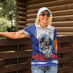 Personalized Bulldogs ANZAC Tribute Women Polo Shirt Poppy Field Soldier Silhouette Aboriginal Rugby Mascot