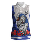 Personalized Bulldogs ANZAC Tribute Women Sleeveless Polo Shirt Poppy Field Soldier Silhouette Aboriginal Rugby Mascot