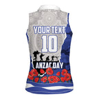 Personalized Bulldogs ANZAC Tribute Women Sleeveless Polo Shirt Poppy Field Soldier Silhouette Aboriginal Rugby Mascot