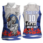 Personalized Bulldogs ANZAC Tribute Women Sleeveless Polo Shirt Poppy Field Soldier Silhouette Aboriginal Rugby Mascot