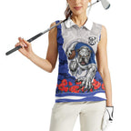 Personalized Bulldogs ANZAC Tribute Women Sleeveless Polo Shirt Poppy Field Soldier Silhouette Aboriginal Rugby Mascot