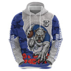 Personalized Bulldogs ANZAC Tribute Zip Hoodie Poppy Field Soldier Silhouette Aboriginal Rugby Mascot