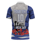 Personalized Bulldogs ANZAC Tribute Zipper Polo Shirt Poppy Field Soldier Silhouette Aboriginal Rugby Mascot