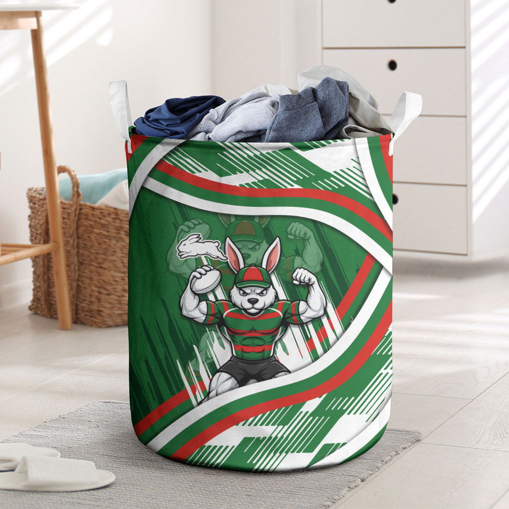 Rabbitohs Rugby Mascot Laundry Basket Fierce Athlete Graphic in Sports Style