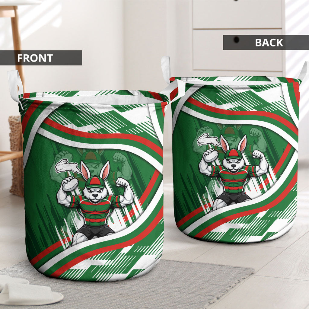 Rabbitohs Rugby Mascot Laundry Basket Fierce Athlete Graphic in Sports Style