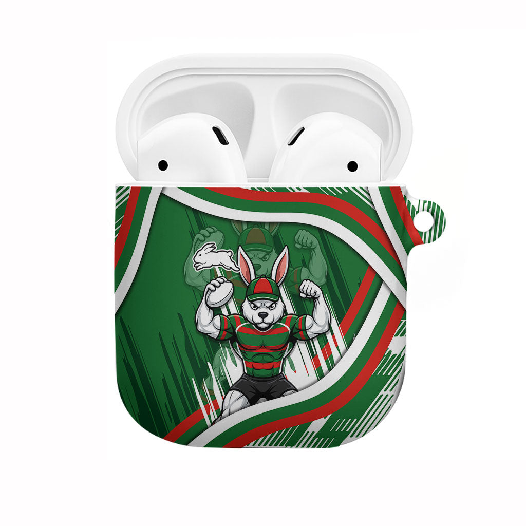Rabbitohs Rugby Mascot AirPods Case Fierce Athlete Graphic in Sports Style