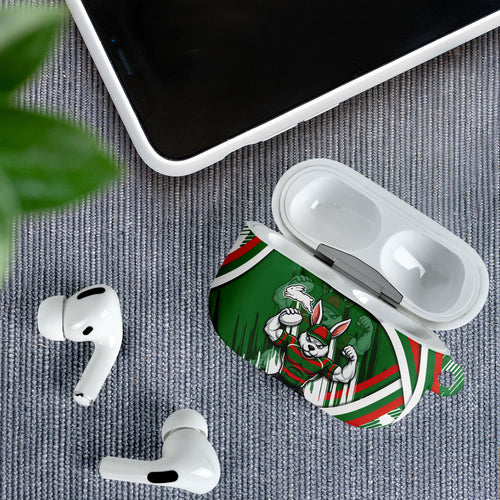 Rabbitohs Rugby Mascot AirPods Case Fierce Athlete Graphic in Sports Style