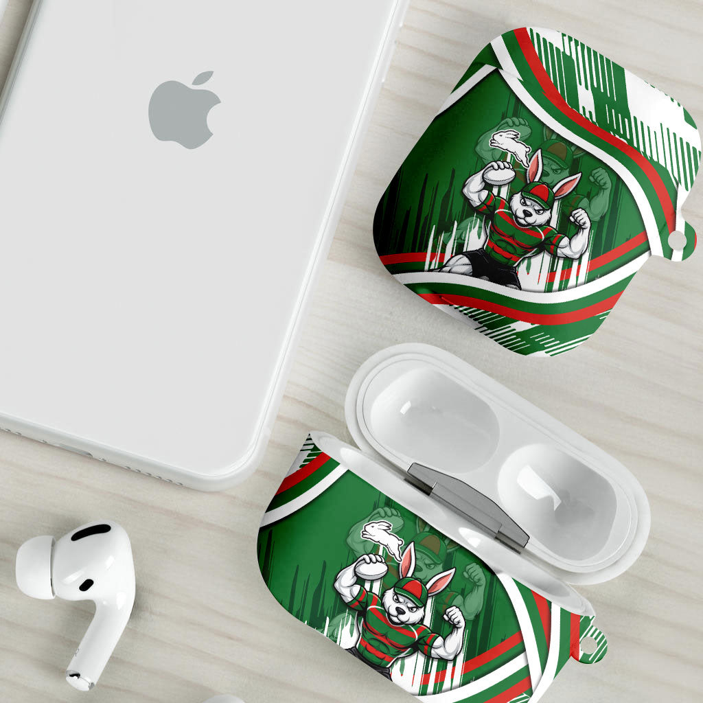 Rabbitohs Rugby Mascot AirPods Case Fierce Athlete Graphic in Sports Style
