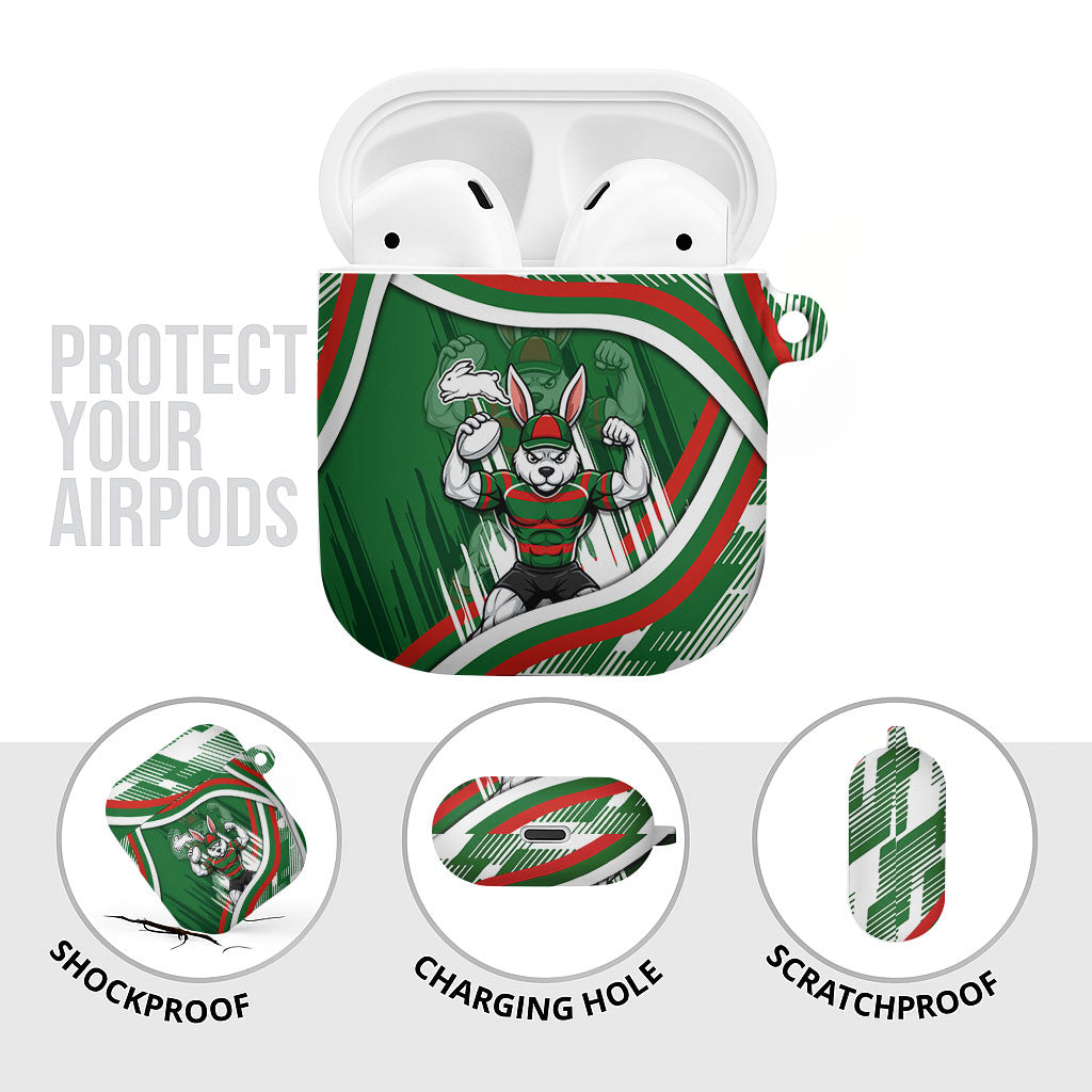 Rabbitohs Rugby Mascot AirPods Case Fierce Athlete Graphic in Sports Style