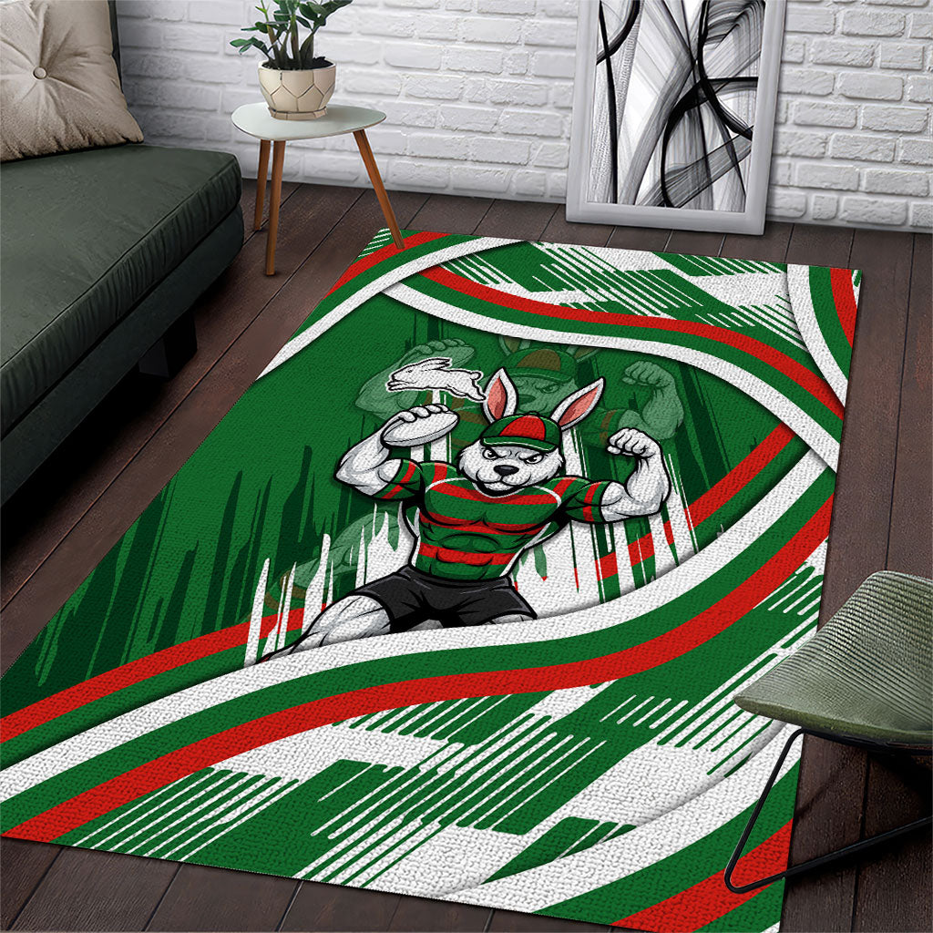 Rabbitohs Rugby Mascot Area Rug Fierce Athlete Graphic in Sports Style