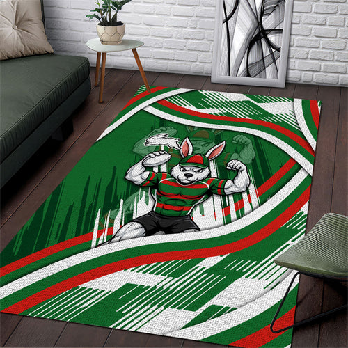 Rabbitohs Rugby Mascot Area Rug Fierce Athlete Graphic in Sports Style