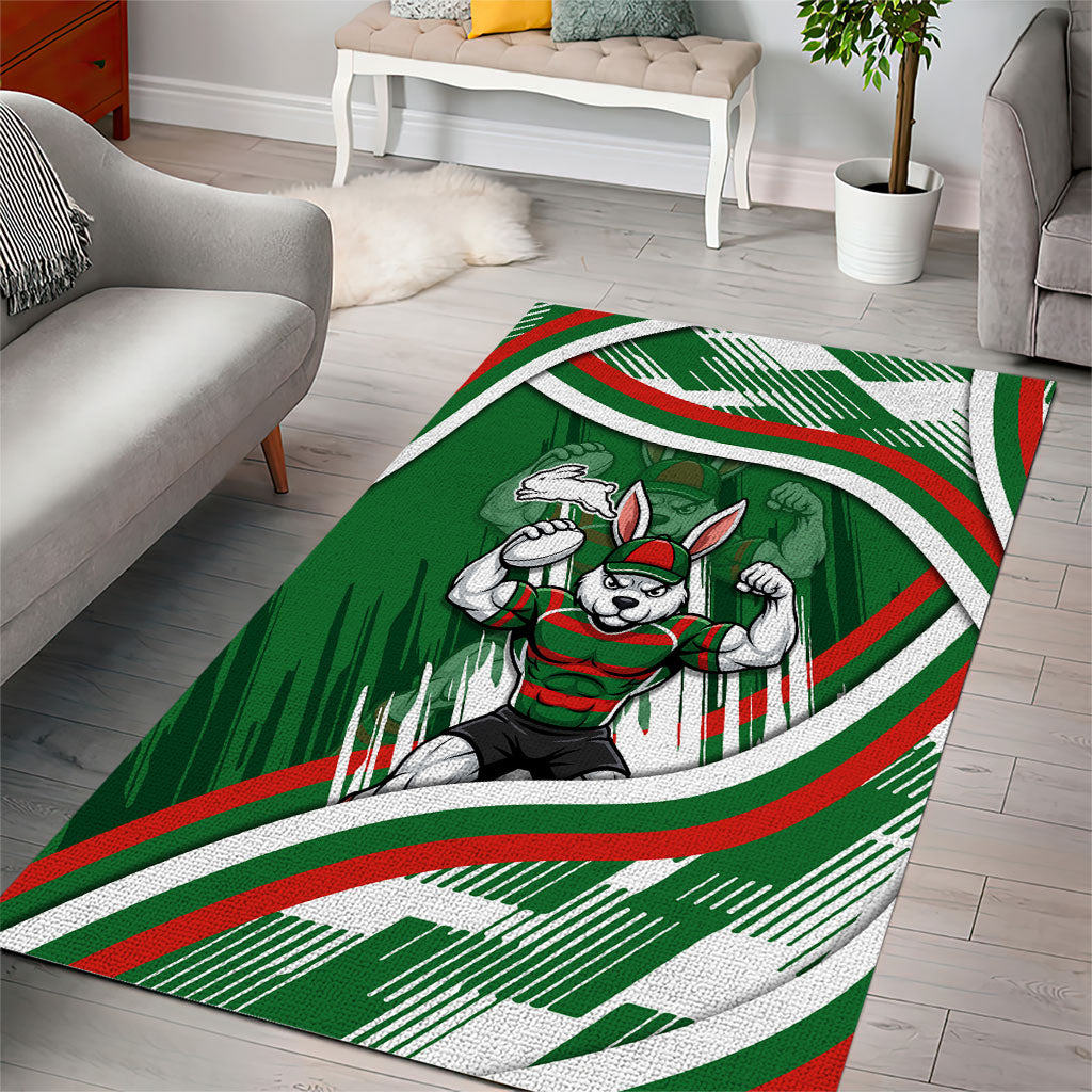 Rabbitohs Rugby Mascot Area Rug Fierce Athlete Graphic in Sports Style