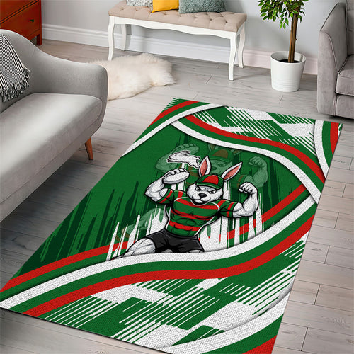 Rabbitohs Rugby Mascot Area Rug Fierce Athlete Graphic in Sports Style